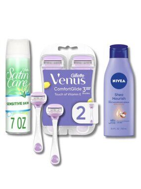 NIVEA Shea Lotion 8.4oz + Venus Razors + Satin Care Shave Gel Set NEW